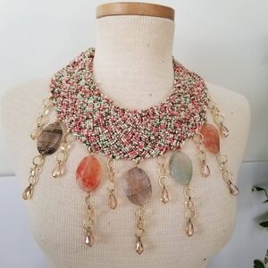 Pink and Green Bohemian Statement Necklace